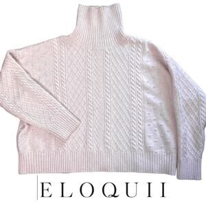 Eloquii Blush Pink Cable-Knit Sweater, Plus, Fall/Winter, Weekend, 18/20